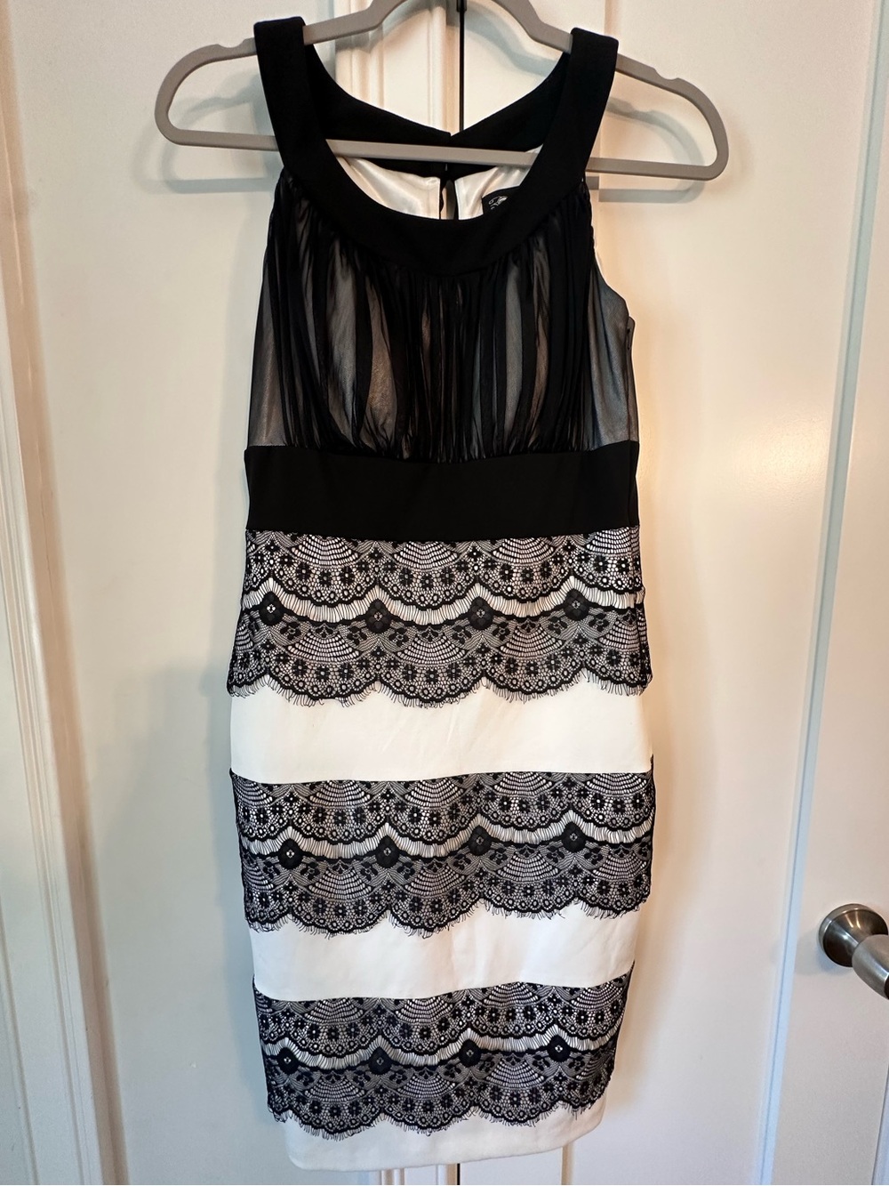 Jax Black and White Lace-Accent Midi Dress